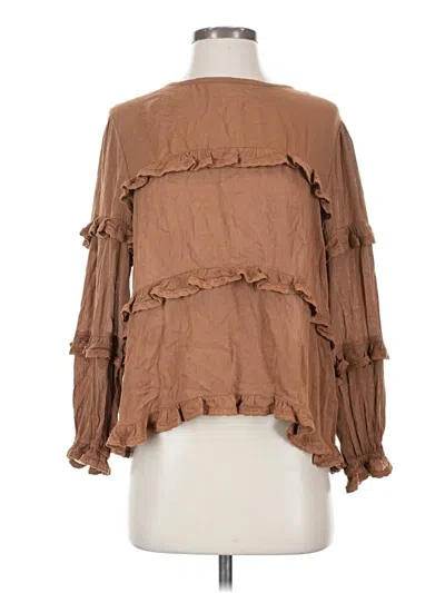 Pre-owned Eri + Ali Long Sleeve Blouse In Brown