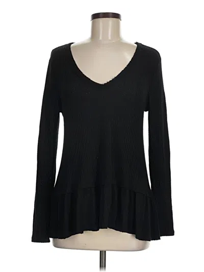 Pre-owned Eri + Ali Long Sleeve Top Black V Neck Tops