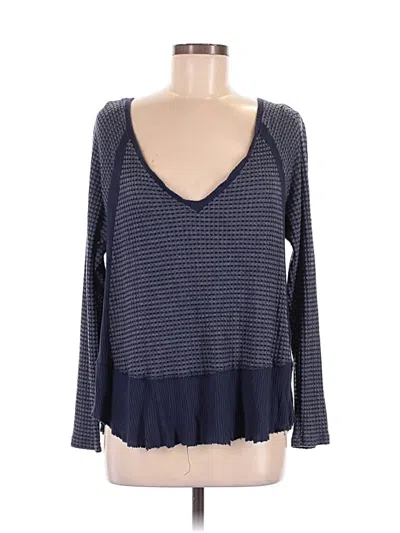 Pre-owned Eri + Ali Long Sleeve Top Blue Scoop Neck Tops
