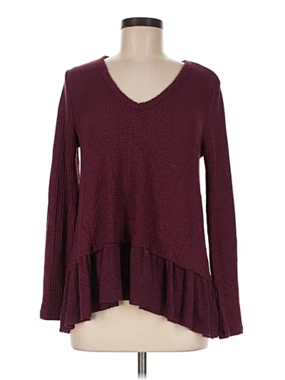 Pre-owned Eri + Ali Long Sleeve Top Burgundy V-neck Tops