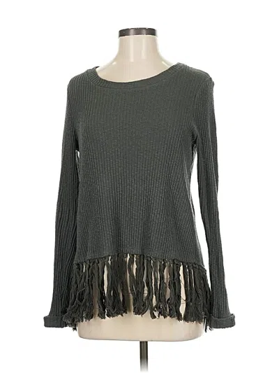 Pre-owned Eri + Ali Long Sleeve Top Gray Crew Neck Tops