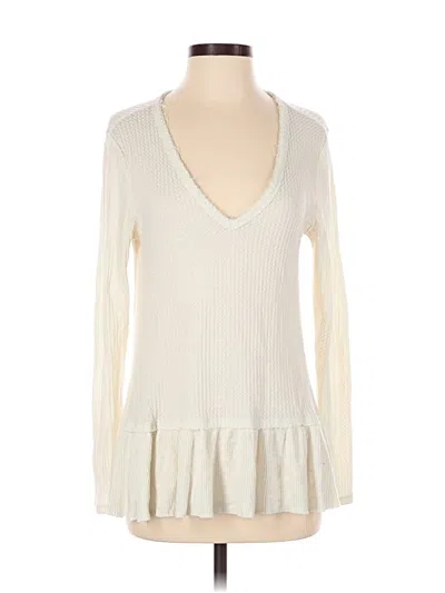 Pre-owned Eri + Ali Long Sleeve Top Ivory Plunge Neckline Tops