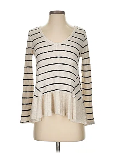 Pre-owned Eri + Ali Long Sleeve Top Ivory V Neck Tops In White