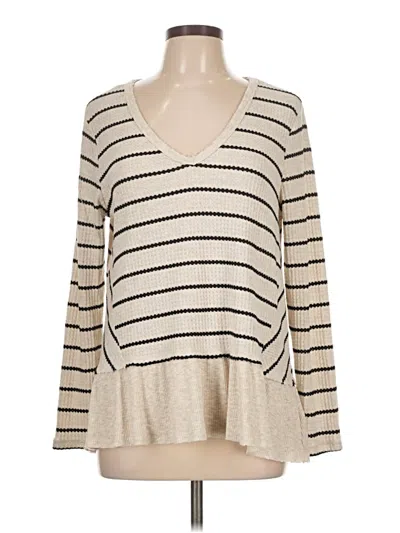 Pre-owned Eri + Ali Long Sleeve Top Ivory V Neck Tops In White