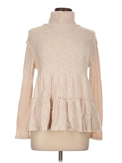 Pre-owned Eri + Ali Long Sleeve Top Tan Turtleneck Tops In Brown