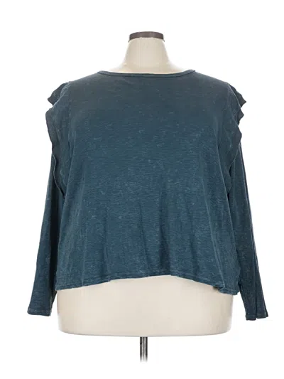 Pre-owned Eri + Ali Long Sleeve Top Teal Boatneck Tops In Blue