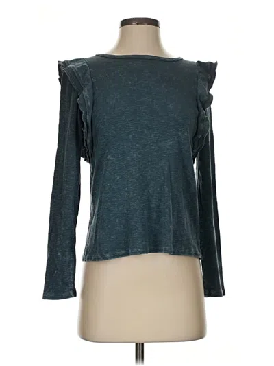 Pre-owned Eri + Ali Long Sleeve Top Teal Ruffles Neckline Tops