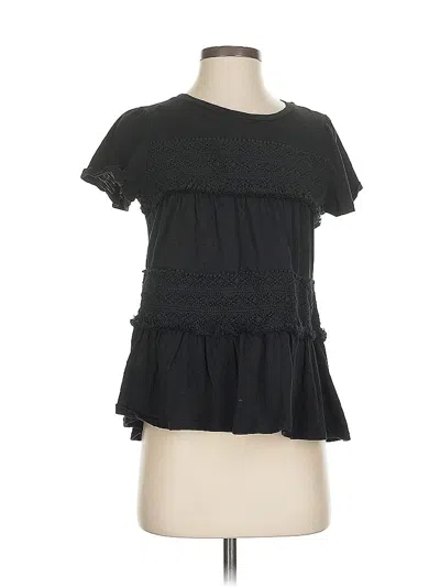 Pre-owned Eri + Ali Short Sleeve Top Black Ruffles Neckline Tops