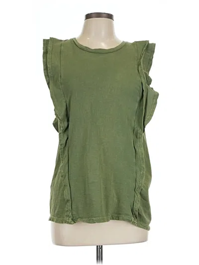 Pre-owned Eri + Ali Short Sleeve Top Green Ruffles Neckline Tops