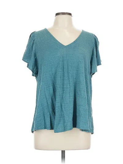 Pre-owned Eri + Ali Short Sleeve Top Teal V Neck Tops In Blue