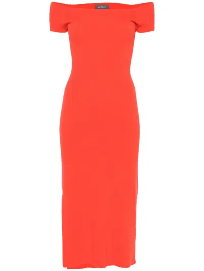 Eric Bompard Bardot-neckline Midi Dress In Orange