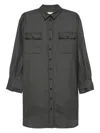 Eric Bompard Button-front Patch-pocket Shirt Mini Dress In Gray