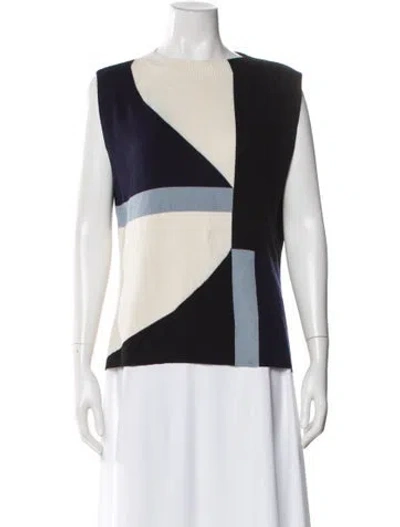 Pre-owned Eric Bompard Cashmere Colorblock Pattern Sweater In Black