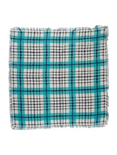 Pre-owned Eric Bompard Cashmere Plaid Print Scarf W/ Tags In Blue