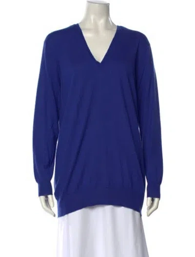 Pre-owned Eric Bompard Cashmere V-neck Sweater In Blue