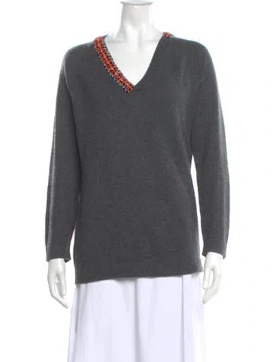 Pre-owned Eric Bompard Cashmere V-neck Sweater In Gray