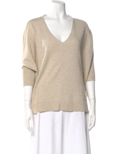 Pre-owned Eric Bompard Cashmere V-neck Sweater W/ Tags In Neutral