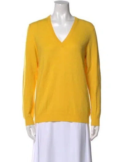 Pre-owned Eric Bompard Cashmere V-neck Sweatshirt In Yellow