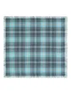 Eric Bompard Checked Fringed Scarf In Blue