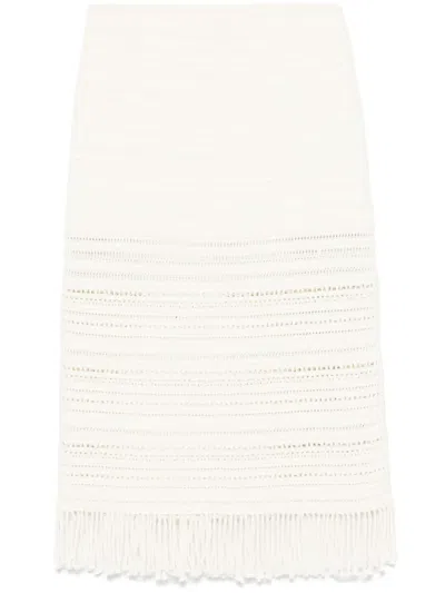 Eric Bompard Fringed Midi Skirt In Neutrals