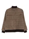 Eric Bompard Houndstooth Ribbed Bomber Jacket In Brown