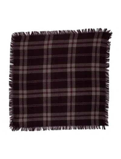 Pre-owned Eric Bompard Plaid Print Scarf W/ Tags In Brown