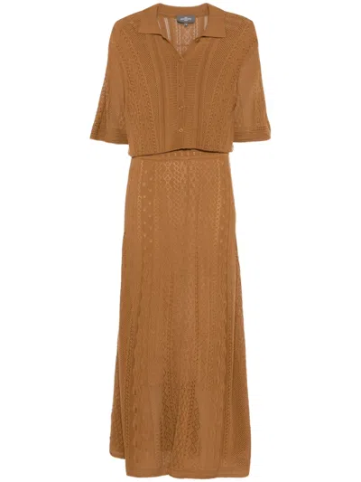 Eric Bompard Pointelle Polo Dress In Brown