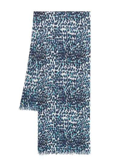 Eric Bompard Printed Scarf In Blue