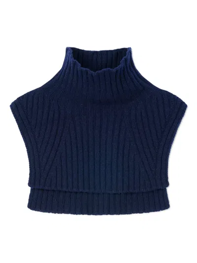 Eric Bompard Ribbed High-neck Cashmere Bib In Blue