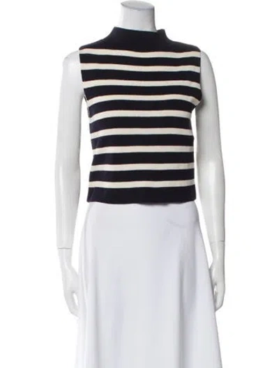 Pre-owned Eric Bompard Silk Striped Crop Top W/ Tags In Blue