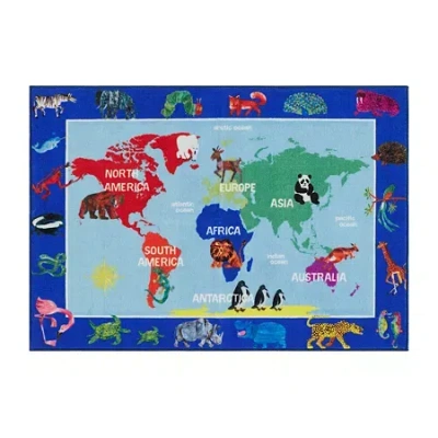Eric Carle Elementary World Map Print Loomed Rectangular Indoor Accent Rug In Multi
