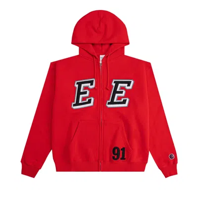 Pre-owned Eric Emanuel Ee Felt Zip-up Hoodie 'red' | Men's Size S