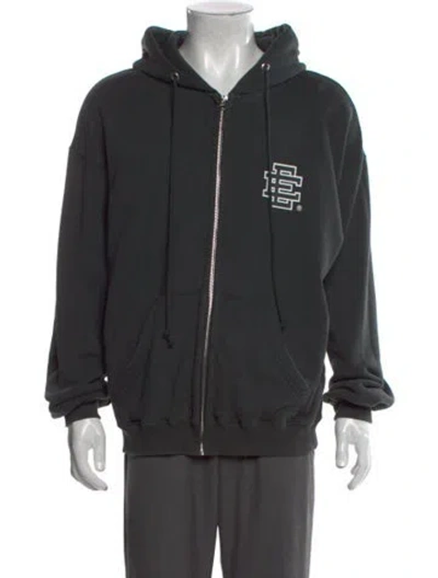Pre-owned Eric Emanuel Ee Graphic Print V-neck Hoodie In Gray