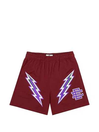 Eric Emanuel Ee Logo-detail Lightning-bolt Print Shorts In Burgundy