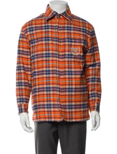 Pre-owned Eric Emanuel Ee Plaid Print Trucker Jacket In Orange