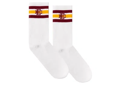 Pre-owned Eric Emanuel Ee Socks In White/cardinal/yellow