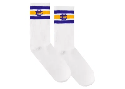 Pre-owned Eric Emanuel Ee Socks In White/purple/yellow