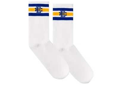 Pre-owned Eric Emanuel Ee Socks In White/royal/yellow