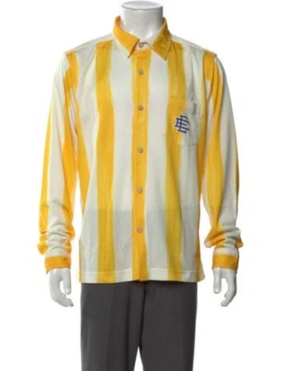 Pre-owned Eric Emanuel Ee Striped Collar Polo Shirt In Yellow