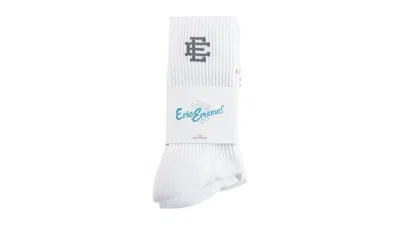 Pre-owned Eric Emanuel Men's  Crew Socks (3 Pair) In White/grey In Gray