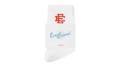 Pre-owned Eric Emanuel Men's  Crew Socks (3 Pair) In White/red In Multi