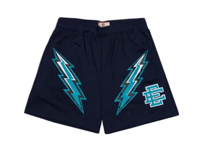 Pre-owned Eric Emanuel Men's  Ee Basic Lightning Bolt Short In Navy Blue/black/teal In Multi