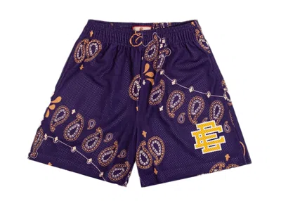 Pre-owned Eric Emanuel Men's  Ee Basic Paisley Short In Purple/yellow
