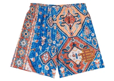 Pre-owned Eric Emanuel Men's  Ee Basic Rug Print Short In White/blue/tan