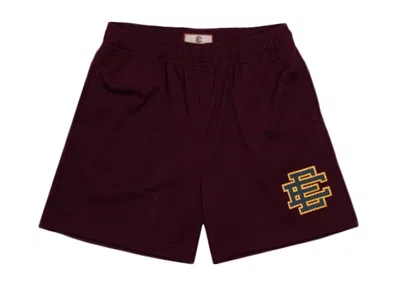 Pre-owned Eric Emanuel Men's  Ee Basic Short In Burgundy/navy Blue/yellow