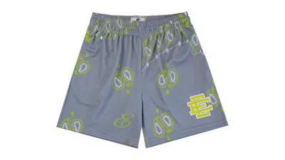 Pre-owned Eric Emanuel Men's  Ee Basic Short In Grey Paisley/neon Green