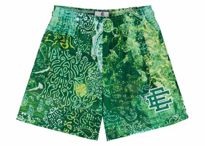 Pre-owned Eric Emanuel Men's  Ee Basic Short In Neon Green Paisley