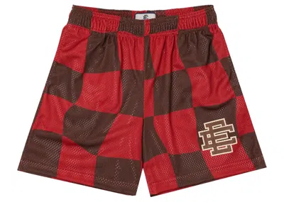 Pre-owned Eric Emanuel Men's  Ee Basic Short In Red Chocolate Wavy Flag