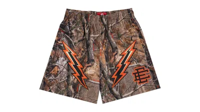 Pre-owned Eric Emanuel Men's  Ee Basic Short In Tree Camo/black/orange Bolt