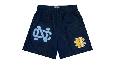 Pre-owned Eric Emanuel Men's  Ee Basic University Of North Carolina Short In Navy Blue/yellow Ee